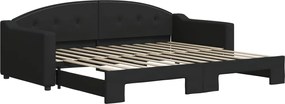 vidaXL Pat de zi cu extensie, negru, 90x200 cm, textil