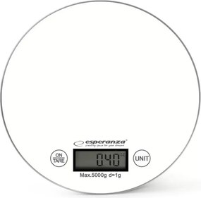 Cântar de bucătărie Esperanza EKS003KW, funcție TARE, afișaj LCD, 5 kg, alb