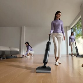 Aspirator vertical DREAME H12 Pro HHR25A, 300W, 0.7/0.9 l, 3 moduri, 35 min, Umed/uscat, Alerte vocale, LED, Uscare mop automată, Negru/gri