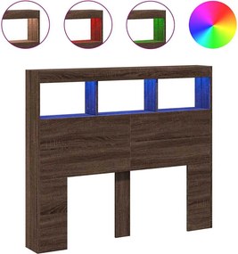 vidaXL Tăblie de pat cu dulap și LED, stejar maro, 120x17x102 cm