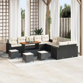 vidaXL Set de canapea de grădină cu 14 piese, perne, rattan negru și acacia.