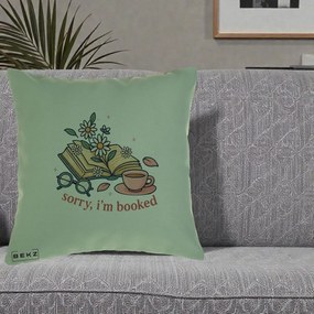 Perna Personalizata Sorry I'm Booked Carti Flori, 40x40 cm, Verde, Husa Detasabila, Perna Inclusa, BEKZ®