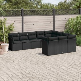3250054 vidaXL Set canapele de grădină cu perne, 10 piese, negru, poliratan