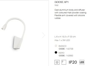 Aplica de perete cu brat flexibil LED GOOSE AP1 BIANCO 142708