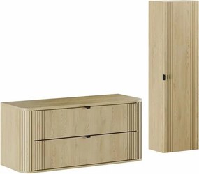 Set dulap baza suspendat 120 cm cu blat si dulap coloana Comad Ovalia stejar Cremona