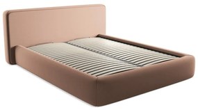 Pat matrimonial roz deschis tapițat cu spațiu de depozitare cu somieră 160x200 cm Kiana – Makamii