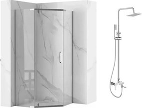 Pachet cabina de dus Rea Axin crom 90x90 si coloana de dus Invena Glamour crom