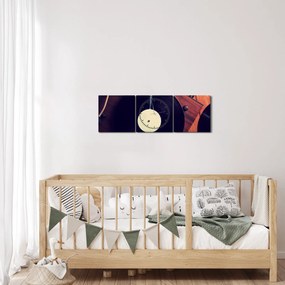 Tablou - Discuri de gramafon (cu ceas) (90x30 cm)