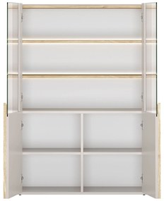 Vitrină Amilio 100 cm - cashmere / stejar uleiat / mânere stejar deschis