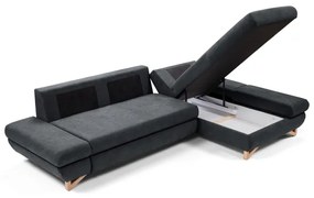 Colțar extensibil AVESTA, tapițat, în formă de L, cu spațiu de depozitare, colț pe partea dreaptă, antracit