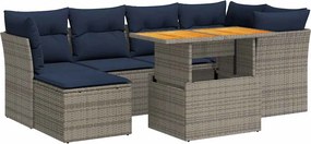 vidaXL Set canapele de grădină, 7 piese, cu perne, gri, poliratan