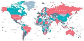 Tablou pe plută harta lumii cu atingere pastelată