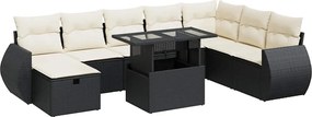 vidaXL Set mobilier de grădină cu perne, 9 piese, negru, poliratan
