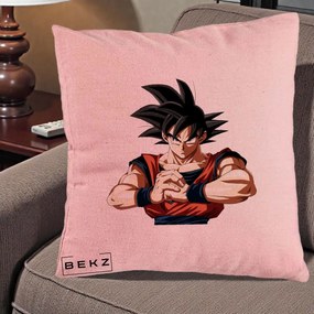 Perna Personalizata Dragon Ball Goku Portret Serios, 40x40 cm, Roz, Husa Detasabila, Perna Inclusa, BEKZ®