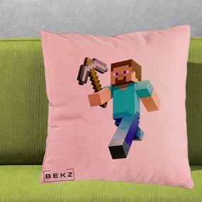 Perna Personalizata Minecraft Steve cu Tarnacop, 40x40 cm, Roz, Husa Detasabila, Perna Inclusa, BEKZ®