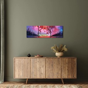 Tablou - Apariția cailor spațiali peste lac, acuarelă (cu ceas) (90x30 cm)