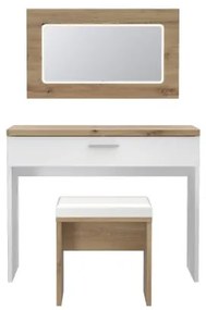 Set Masa Toaleta Olinda, Alb Si Stejar Artisan Si Alb Lucios, 100.5 Cm