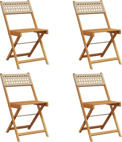 vidaXL Scaune grădină pliabile 4 buc., bej, poliratan și lemn masiv