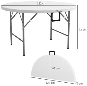 Outsunny Masă Pliabilă de Grădină Φ122 cm, Masă de Picnic Rotundă pentru 6 Persoane, Cadru Metalic, Alb | Aosom Romania