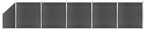 vidaXL Set de panouri de gard, negru, 965x(105-186) cm, WPC