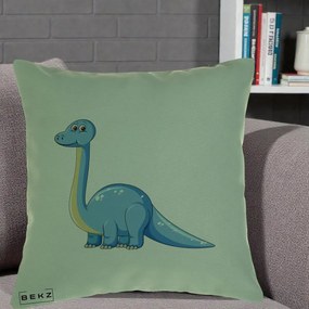 Perna Personalizata Brontosaur Albastru, 40x40 cm, Verde, Husa Detasabila, Perna Inclusa, BEKZ®