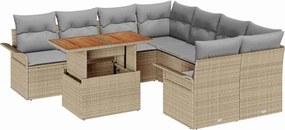 vidaXL Set de canapele pentru grădină 9 pcs Bej Rattan poli