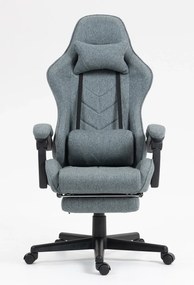 Scaun gaming, masaj în perna lombară, suport picioare, textil, Gri