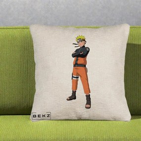 Perna Personalizata Naruto Uzumaki Portret Complet, 40x40 cm, Bej Canapea, Husa Detasabila, Perna Inclusa, BEKZ®