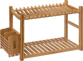Scurgător pentru vase cu picioare, 2 niveluri, bambus, si coș pentru tacâmuri, 53 x 24,7 x 33 cm