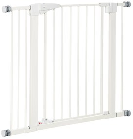 PawHut Poartă pentru Câini de Talie Mică și Medie cu Dublă Încuietoare și Închidere Automată, 76-103x4.2x77 cm, Alb | Aosom Romania