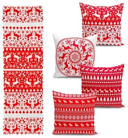 Set 4 fețe de pernă și un napron de masă cu model de Crăciun Minimalist Cushion Covers Christmas