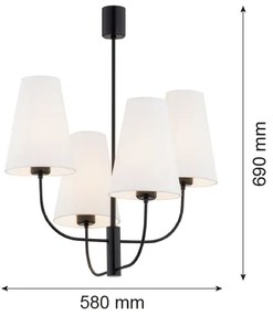 Lustră pe tijă SAFIANO 4xE27/15W/230V negru Argon 1822