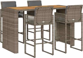 vidaXL Set mobilier bar de grădină, cu perne, 5 piese, gri, poliratan