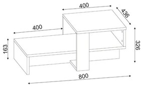 Masuta de cafea Kalune Design 731WAT2801, 80x32x43 cm, 2 nivele, PAL, finisaj melaminat, maro/alb