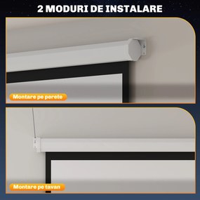 HOMCOM Ecran de Proiecție 120 Inch Format 1:1, Ecran Rulabil cu Unghi de 160° și Montare pe Tavan sau Perete, 223x8x223 cm, Alb | Aosom Romania