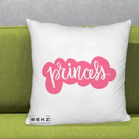 Perna Decorativa Princess Text Roz, 40x40 cm, Alb Pufos, Husa Detasabila, Perna Inclusa, BEKZ®