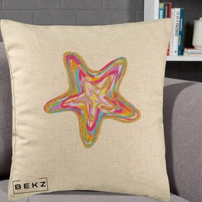 Perna Decorativa Stea de Mare Colorata Psiheledic, 40x40 cm, Bej, Husa Detasabila, Perna Inclusa, BEKZ®