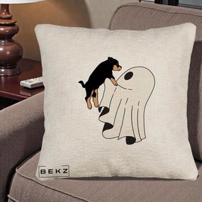 Perna Decorativa Caine Rottweiler Fantoma Halloween, 40x40 cm, Bej Canapea, Husa Detasabila, Perna Inclusa, BEKZ®