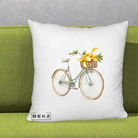Perna Decorativa Bicicleta cu Cos de Lamai Mediteranean, 40x40 cm, Alb Pufos, Husa Detasabila, Perna Inclusa, BEKZ®