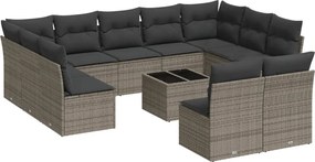 vidaXL Set canapea de grădină cu perne, 12 piese, gri, poliratan