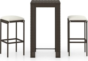 vidaXL Set mobilier bar de grădină, cu perne, 3 piese, maro, poliratan