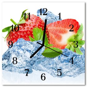 Ceas de perete din sticla pătrat Căpșunile înghețată de fructe de gheață roșu