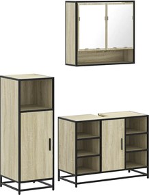 vidaXL Set mobilier de baie, 3 piese, stejar sonoma, lemn prelucrat
