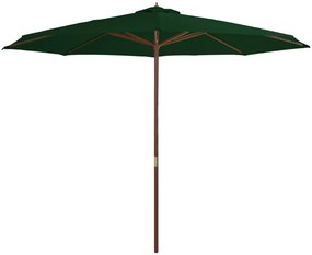 Umbrelă de soare de exterior, stâlp din lemn, verde, 350 cm