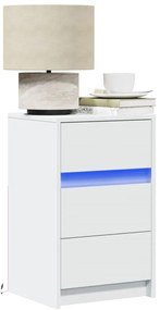 vidaXL Noptieră cu lumini LED, alb, lemn prelucrat