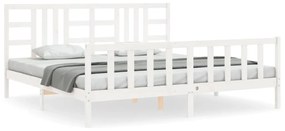 3191992 vidaXL Cadru pat cu tăblie 200x200 cm, alb, lemn masiv