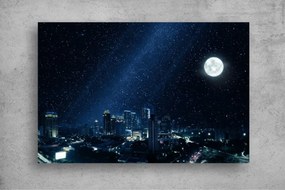Tapet Premium Canvas - Orasul stelele si luna la miezul noptii