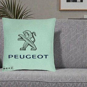 Perna Personalizata cu emblema Peugeot, 40x40 cm, Verde Menta, Husa Detasabila, Perna Inclusa, BEKZ®