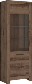 Vitrina BALIN, stejar, PAL/sticla, cu iluminare LED, 68x40x197 cm