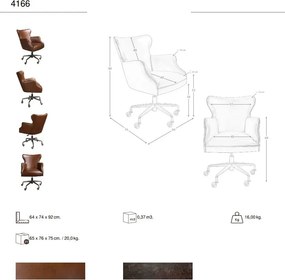Scaun de birou pivotant design LUX, Piele Naturala, Dark brown